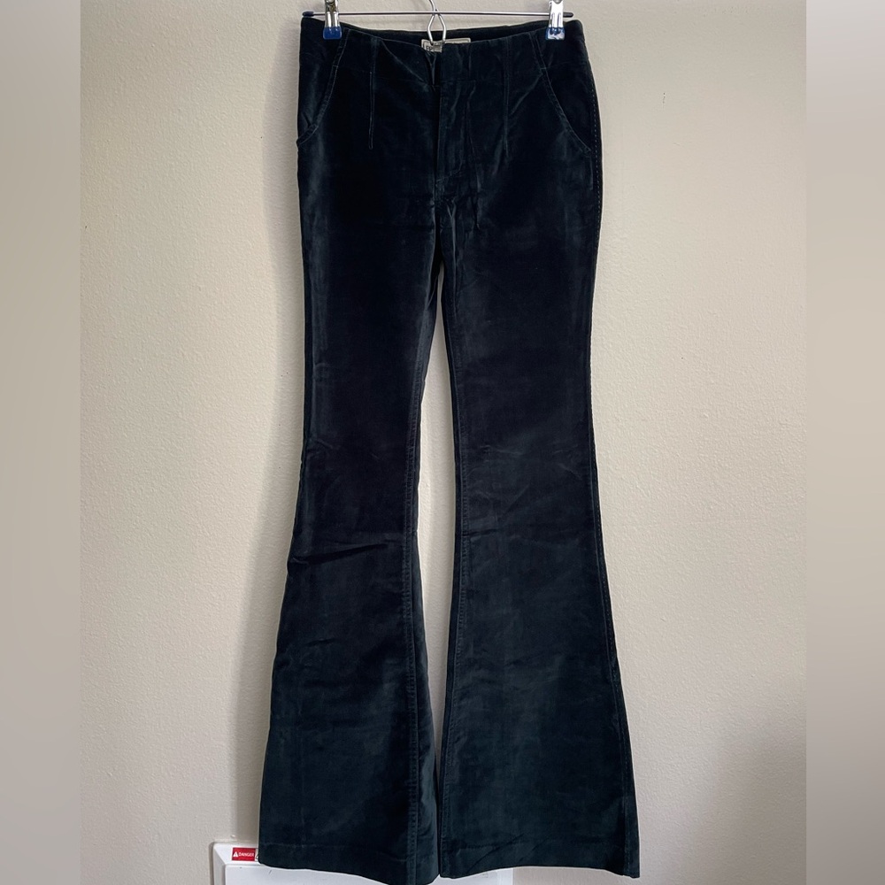 Free People Oxanna Deep Jewel Green Forest Green Velvet Flare Pants Size 25 - Picture 4 of 10